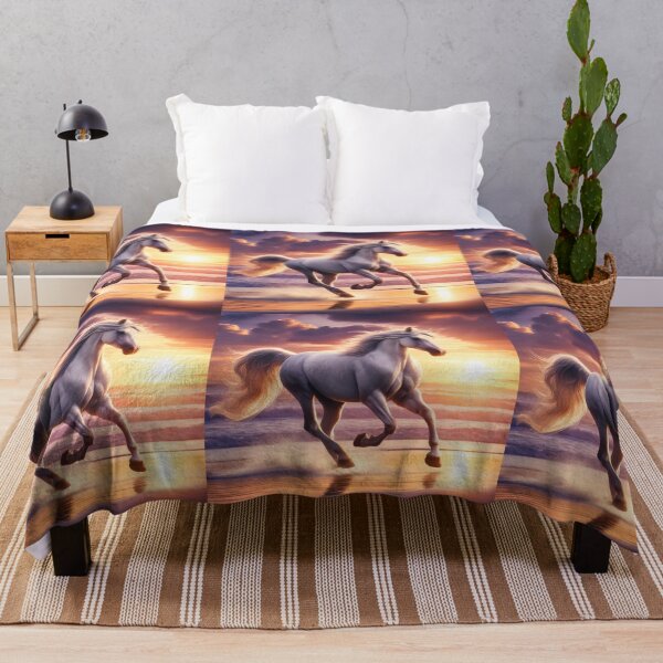 Item preview, White Horse Running on Beach at Sunset, Majestic Equestrian Art designed and sold by NarjaShop.