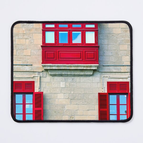 Item preview, Traditional red wooden Maltese balcony and windows on a limestone facade in Valletta, Malta designed and sold by goceris.