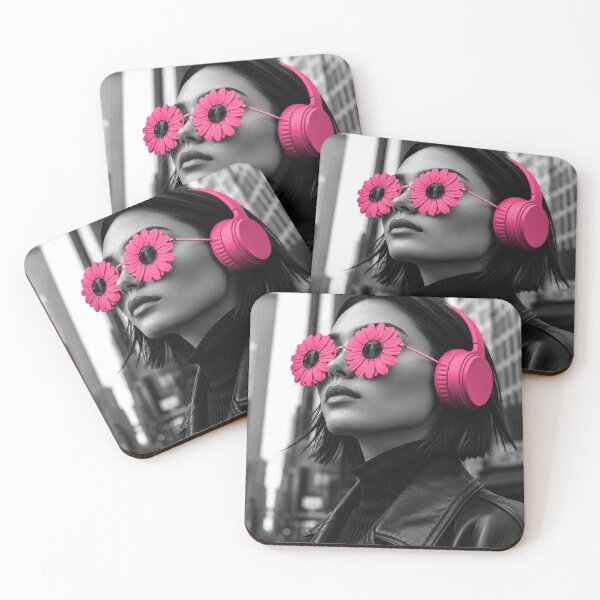 Item preview, Pink Headphones Aesthetic – Black and White Flower Sunglasses designed and sold by EatPrayLive.
