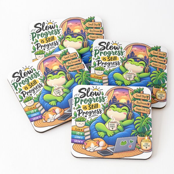 Item preview, Slow Progress Is Still Progress Frog Sticker | Cute Motivational Frog | Positive Mindset Sticker designed and sold by GenZStickerHub1.