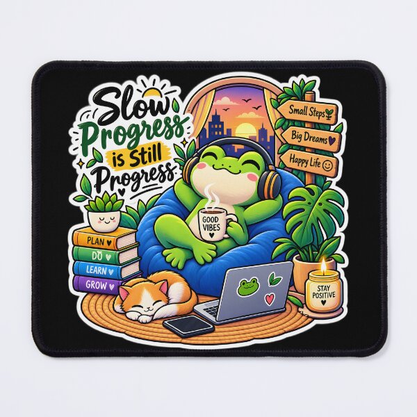 Item preview, Slow Progress Is Still Progress Frog Sticker | Cute Motivational Frog | Positive Mindset Sticker designed and sold by GenZStickerHub1.