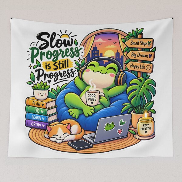 Item preview, Slow Progress Is Still Progress Frog Sticker | Cute Motivational Frog | Positive Mindset Sticker designed and sold by GenZStickerHub1.