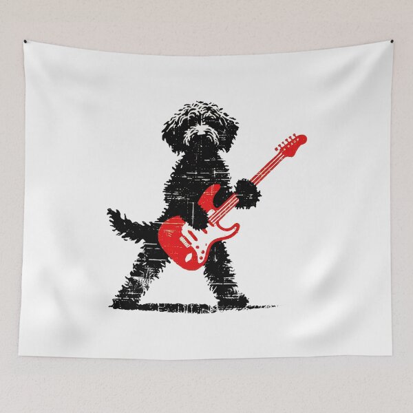 Item preview, Goldendoodle Rock Guitar Player Vintage Music Dog designed and sold by Catsi-Nook-Art.