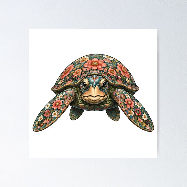 Item preview, Floral Turtle | Ocean Floral V.2 Art Collection designed and sold by Zaru Art Studio.