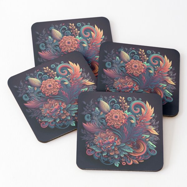 Item preview, Ornate Coral and Navy Flower Cluster designed and sold by RAGANADesign.
