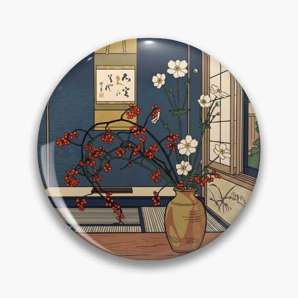 Item preview, Ukiyo-e Anemone & Bittersweet Ikebana Art designed and sold by conohitoAI-ArtGallery.