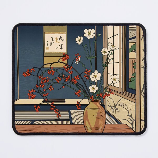 Item preview, Ukiyo-e Anemone & Bittersweet Ikebana Art designed and sold by conohitoAI-ArtGallery.