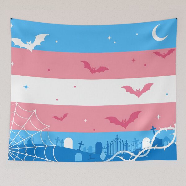 Item preview, Spooky Trans Pride Flag Halloween Graveyard Bats Aesthetic designed and sold by Travelslightly.