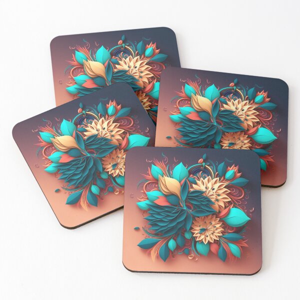 Item preview, Teal Dahlias on Warm Terracotta designed and sold by RAGANADesign.