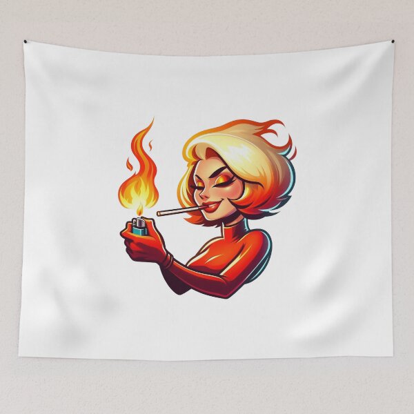 Item preview, Fiery Femme Retro Smoking Woman Bold Flame Design. designed and sold by Spark2Seduction.