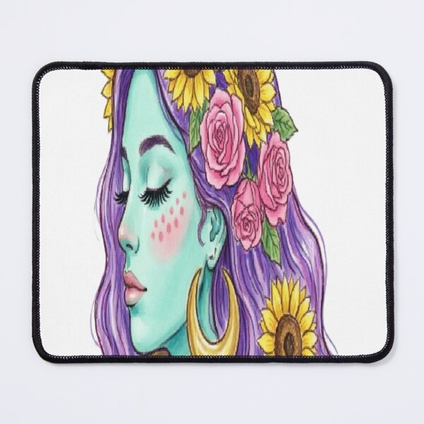 Item preview, Celestial Sunflower Goddess - Boho Purple Hair Fantasy Art designed and sold by Mido-artister.