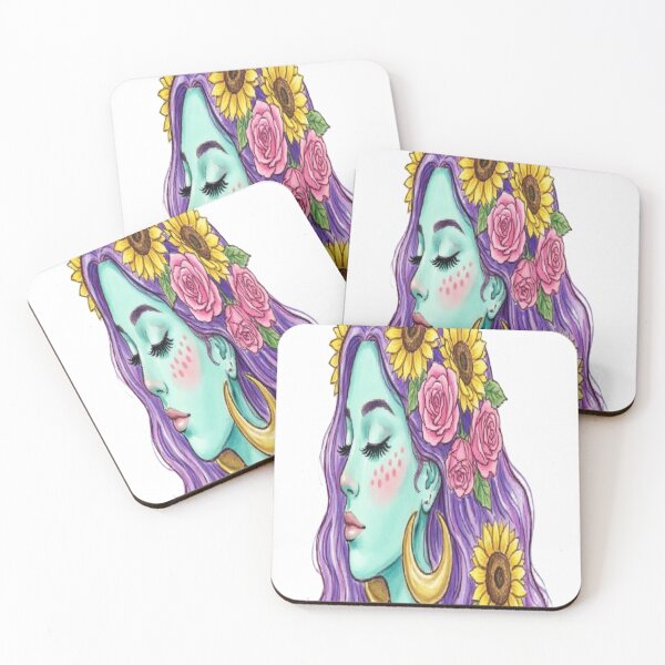 Item preview, Celestial Sunflower Goddess - Boho Purple Hair Fantasy Art designed and sold by Mido-artister.