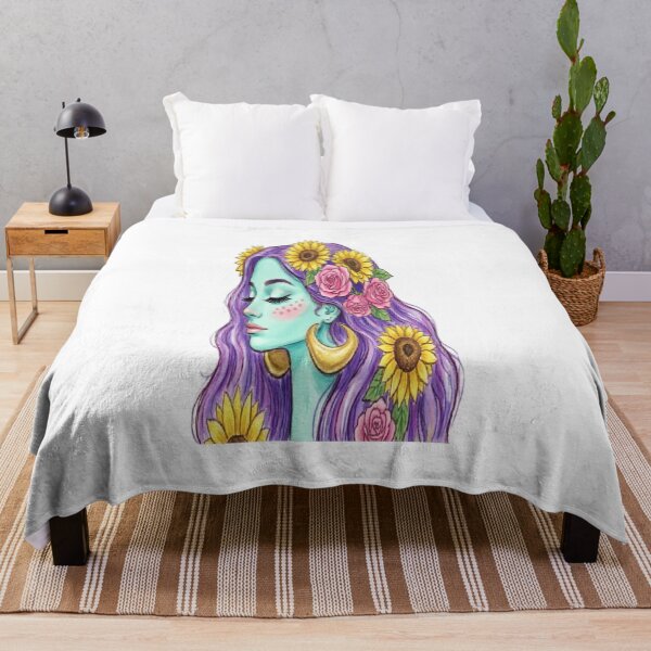 Item preview, Celestial Sunflower Goddess - Boho Purple Hair Fantasy Art designed and sold by Mido-artister.