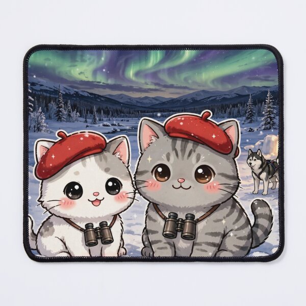 Item preview, Junior and Freda Aurora Alaska - Cute Cats with Northern Lights and Huskies designed and sold by MAISON SYLVIE.