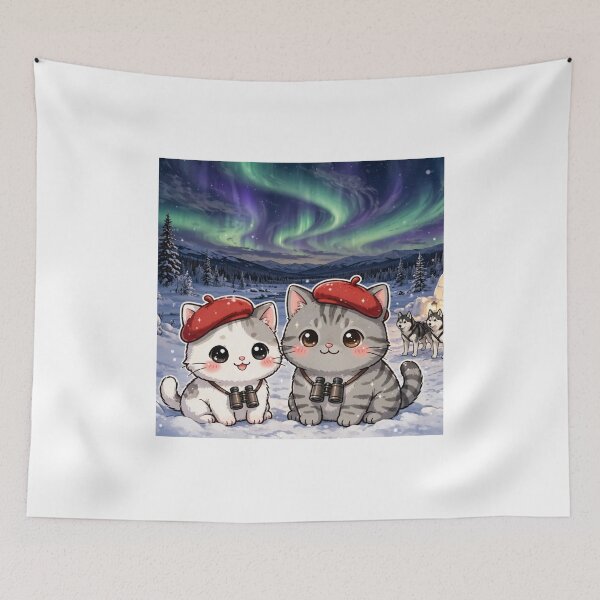 Item preview, Junior and Freda Aurora Alaska - Cute Cats with Northern Lights and Huskies  designed and sold by MAISON SYLVIE.