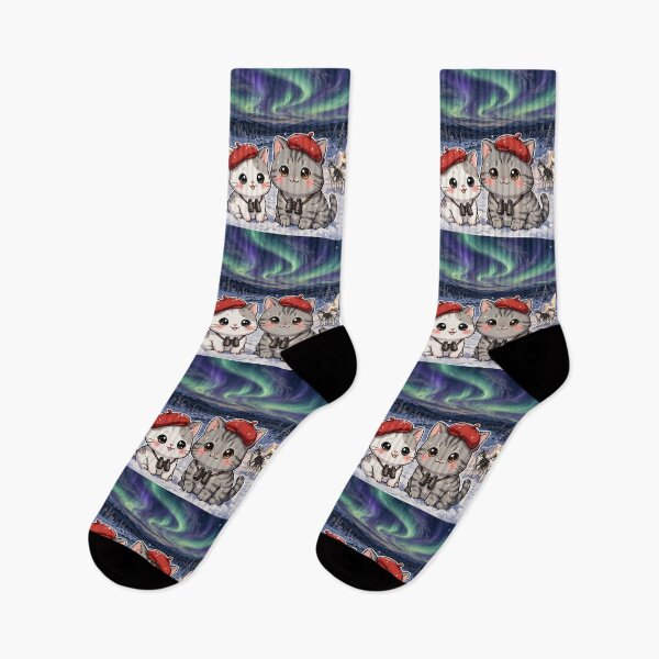 Item preview, Junior and Freda Aurora Alaska - Cute Cats with Northern Lights and Huskies  designed and sold by MAISON SYLVIE.