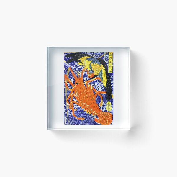 Item preview, Vivid Japanese Lobster and Bird Battle Kuniyoshi Ukiyo-e Landscape designed and sold by studio-koichiro.