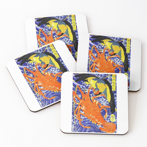 Item preview, Vivid Japanese Lobster and Bird Battle Kuniyoshi Ukiyo-e Landscape designed and sold by studio-koichiro.