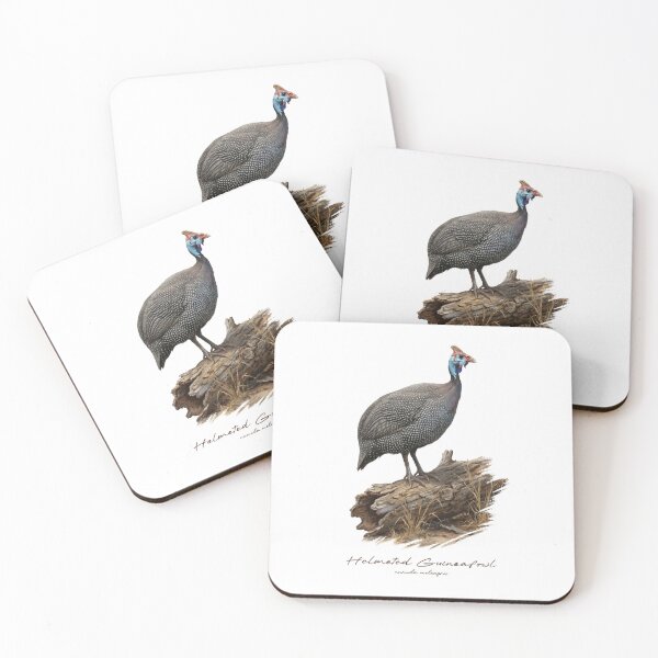 Item preview, Helmeted Guineafowl on Dried Wooden Log Bird Illustration designed and sold by Takeda-art.