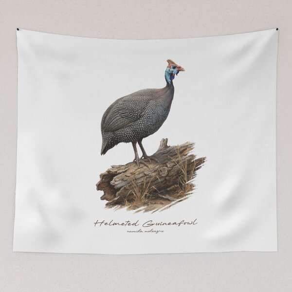 Item preview, Helmeted Guineafowl on Dried Wooden Log Bird Illustration designed and sold by Takeda-art.