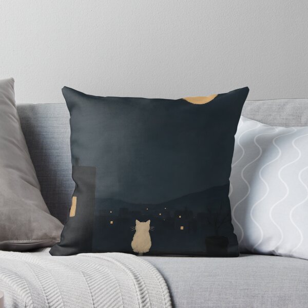 Item preview, White Cat Rooftop Full Moon View designed and sold by Jaideep Walia.