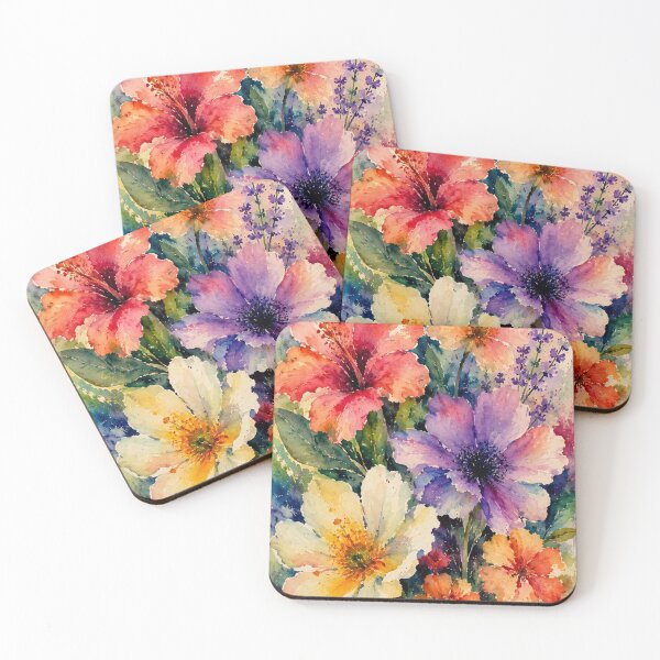 Item preview, Vibrant Watercolor Floral Bouquet - Colorful Hibiscus and Wildflowers designed and sold by JL Studio - Cozy Arts.