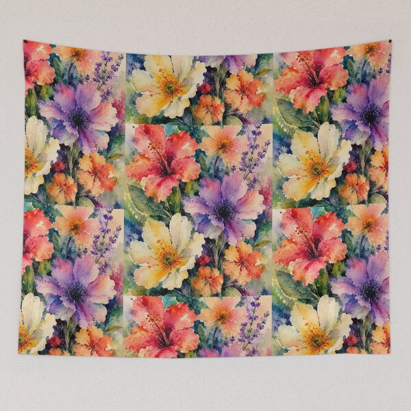 Item preview, Vibrant Watercolor Floral Bouquet - Colorful Hibiscus and Wildflowers designed and sold by JL Studio - Cozy Arts.
