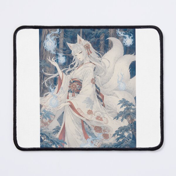 Item preview, Blue Fire Spirit Kitsune Girl Vintage Japanese Ukiyoe Woodblock Art LIMITED EDITION designed and sold by Geraldo Gonzalez.