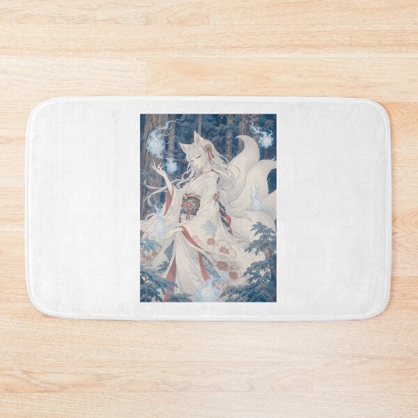 Item preview, Blue Fire Spirit Kitsune Girl Vintage Japanese Ukiyoe Woodblock Art LIMITED EDITION designed and sold by Geraldo Gonzalez.
