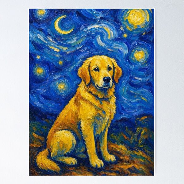 Item preview, Golden Retriever Van Gogh designed and sold by peppa black.