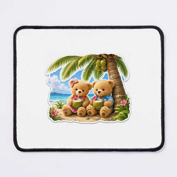 Item preview, cute teddy couple having coconut water designed and sold by PureArtBeauty.