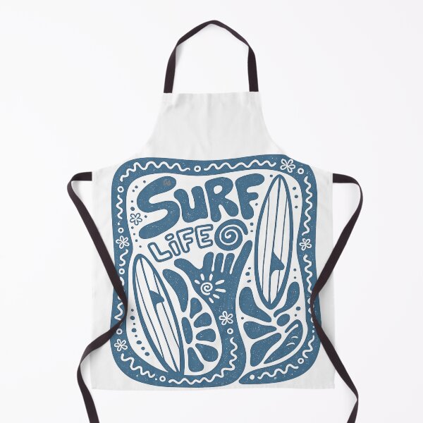 Item preview, Surf Life Retro Shaka Surfboard Linocut Blue Beach Graphic designed and sold by DesignArtist.ia.