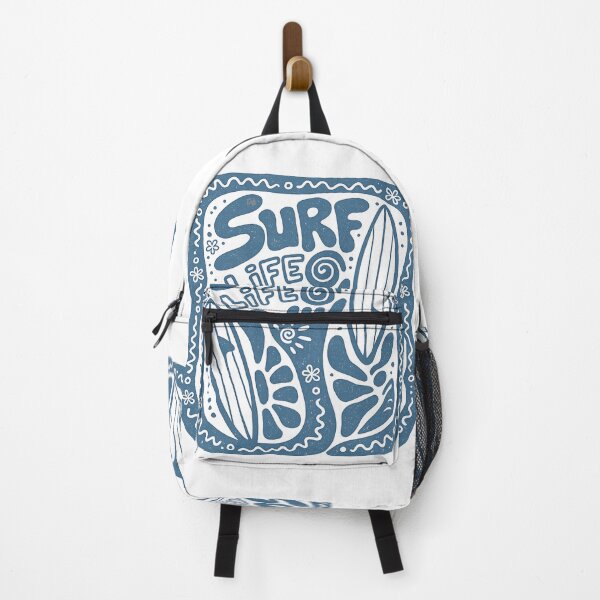 Item preview, Surf Life Retro Shaka Surfboard Linocut Blue Beach Graphic designed and sold by DesignArtist.ia.