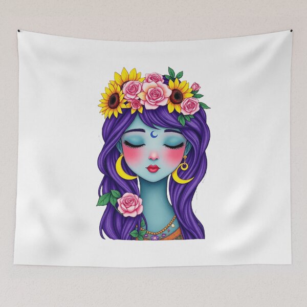 Item preview, Celestial Moon Goddess - Mystical Floral Crown Portrait designed and sold by Mido-artister.
