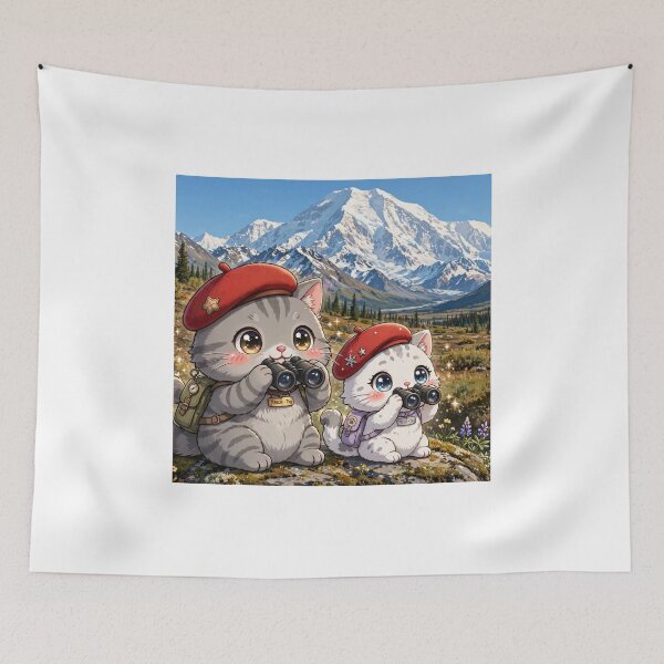 Item preview, Junior and Freda at Mount Denali Alaska - Explorer Cats Hiking  designed and sold by MAISON SYLVIE.