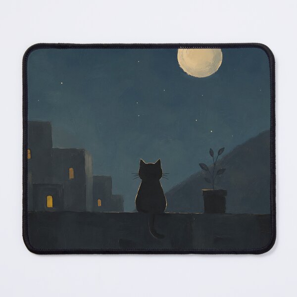 Item preview, Black Cat Rooftop Full Moon Painting designed and sold by Jaideep Walia.