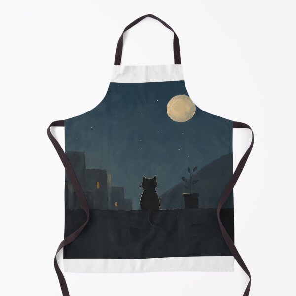 Item preview, Black Cat Rooftop Full Moon Painting designed and sold by Jaideep Walia.