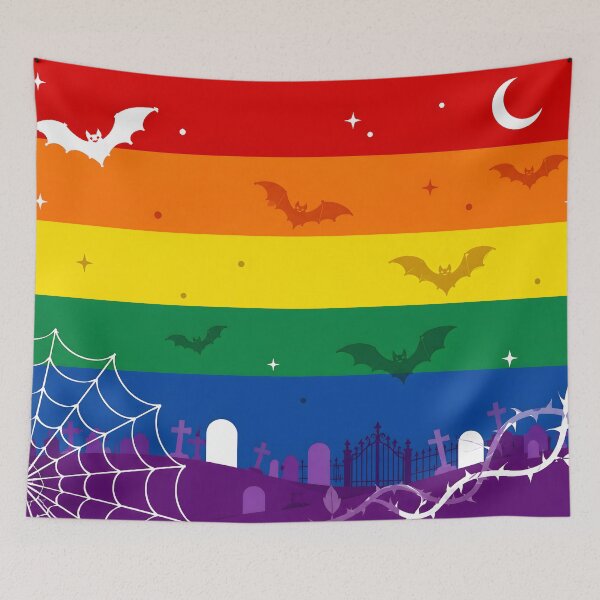 Item preview, Spooky LGBTQ Rainbow Pride Flag Halloween Graveyard Bats Aesthetic designed and sold by Travelslightly.