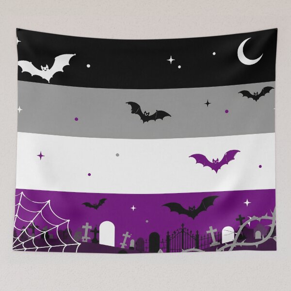 Item preview, Spooky Asexual Pride Flag Halloween Graveyard Bats Aesthetic designed and sold by Travelslightly.
