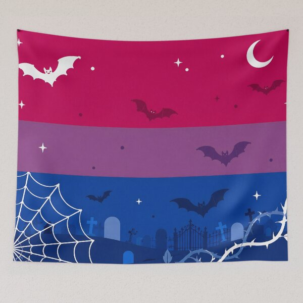 Item preview, Spooky Bisexual Pride Flag Halloween Graveyard Bats Aesthetic designed and sold by Travelslightly.