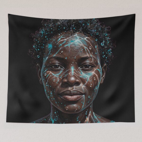 Item preview, Zulu Water Woman - African Aqua Portrait with Turquoise Droplets designed and sold by Surviving Monday Club.