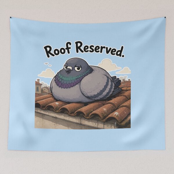 Item preview, Funny Rooftop Pigeon Sticker – “Roof Reserved” designed and sold by SimplePoDesign.