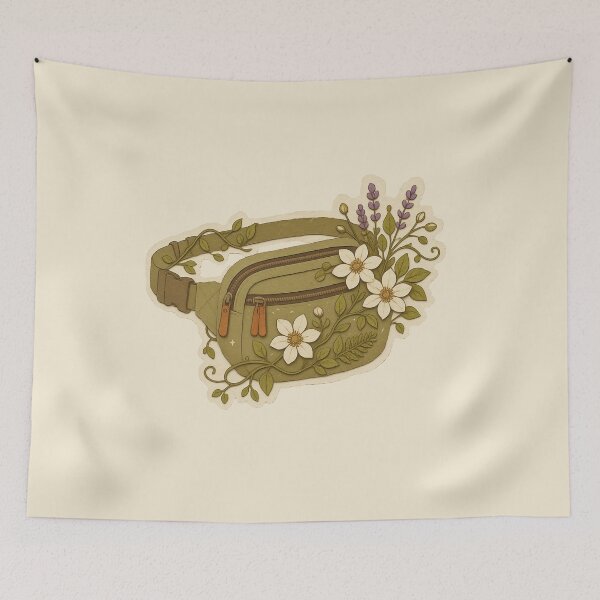 Item preview, Olive Green Fanny Pack With Wildflowers designed and sold by ITCHAWAWAA.