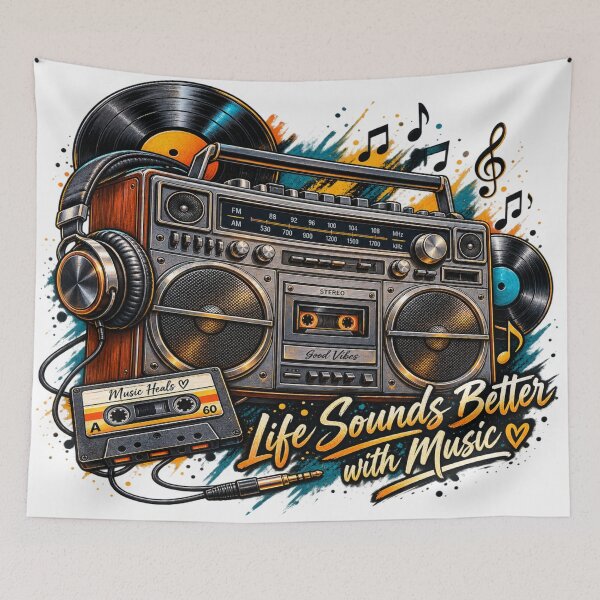 Item preview, Life Sounds Better With Music Vintage Boombox designed and sold by Mita986.