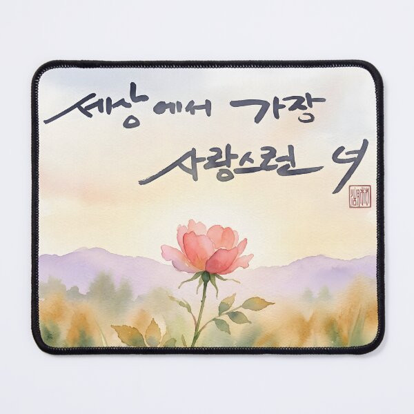Item preview, Korean Calligraphy Art with Watercolor Pink Rose designed and sold by K-Brush.