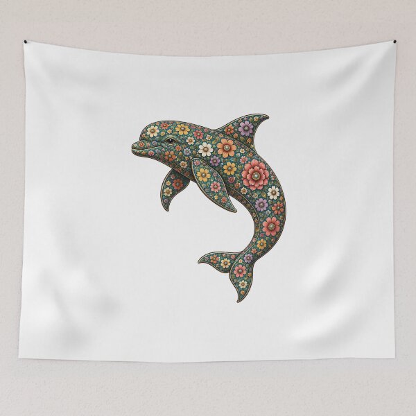 Item preview, Colorful Floral Dolphin | Ocean Floral Art Collection designed and sold by Zaru Art Studio.