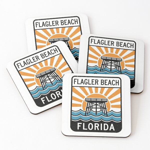 Item preview, Flagler Beach Florida Pier Retro Sunrise Ocean Waves Badge designed and sold by CityMerch4.