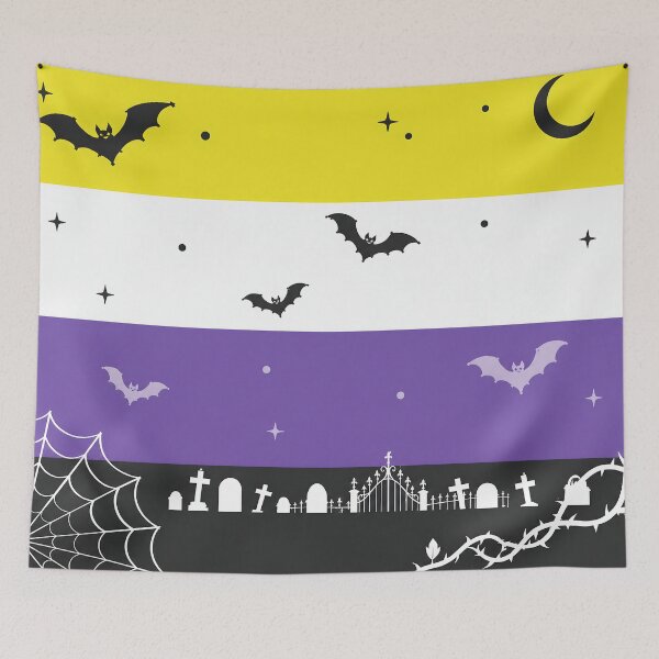 Item preview, Spooky Nonbinary Pride Flag Halloween Graveyard Bats Aesthetic designed and sold by Travelslightly.