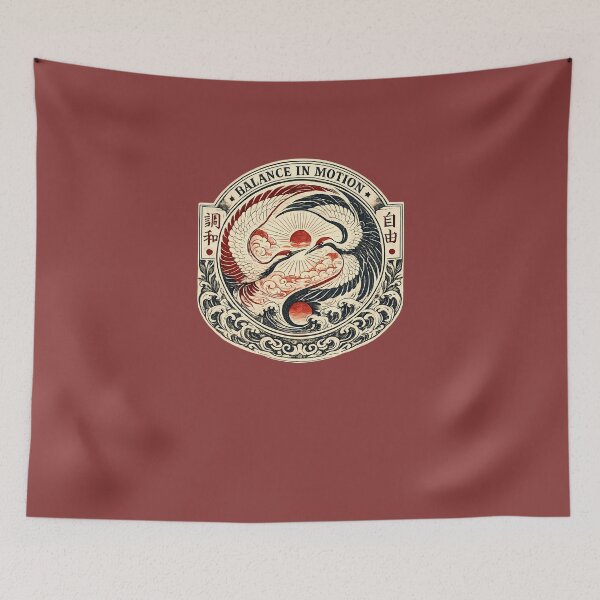 Item preview, Balance in Motion - Vintage Japanese Crane Yin Yang designed and sold by Rasamore™ Studios | Minimalist Art.