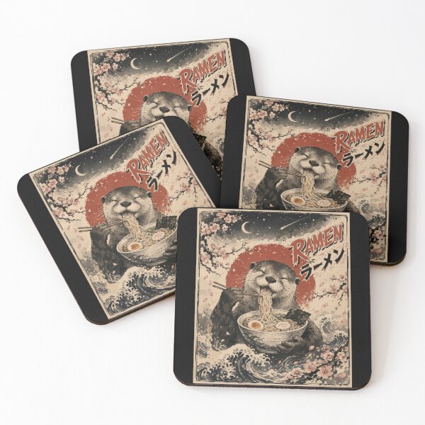 Item preview, Funny Otter Eating Ramen Sumie Japanese Vintage designed and sold by TomFrontierArt.